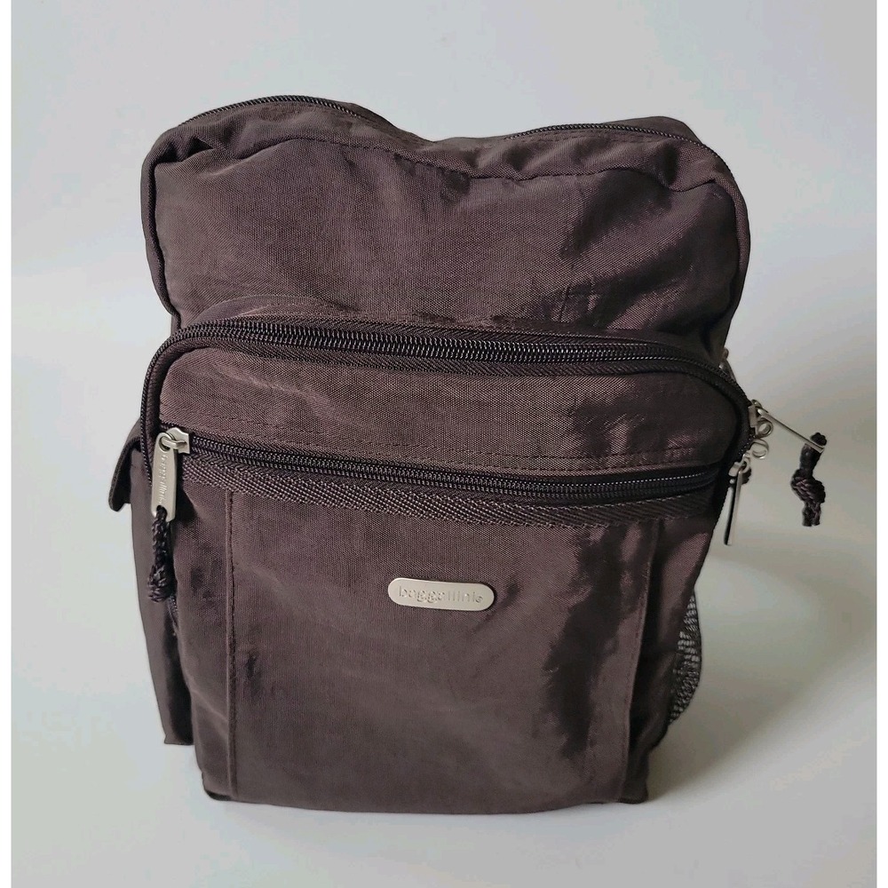 Baggallini Nylon Messenger Sling Bag Chocolate Brown Softshell Casual Travel